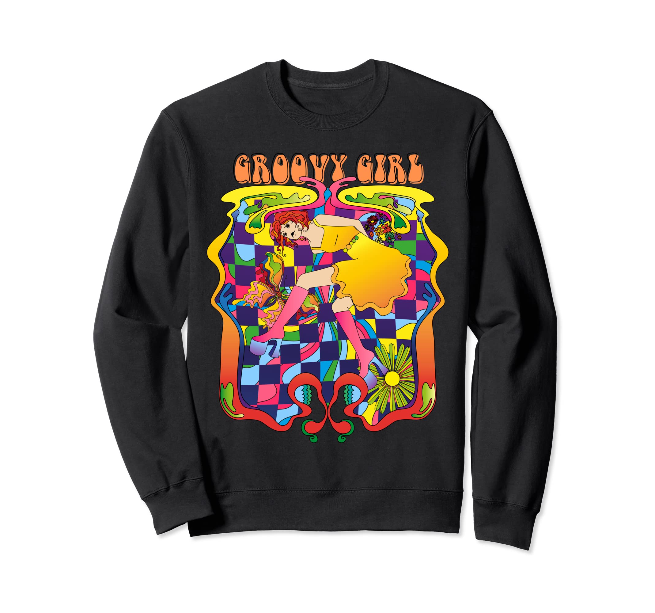 Groovy Rainbow Flower Checkerboard Sweatshirt - Custom Art Print Men Women - T-Shirt, Sweatshirt, Hoodie