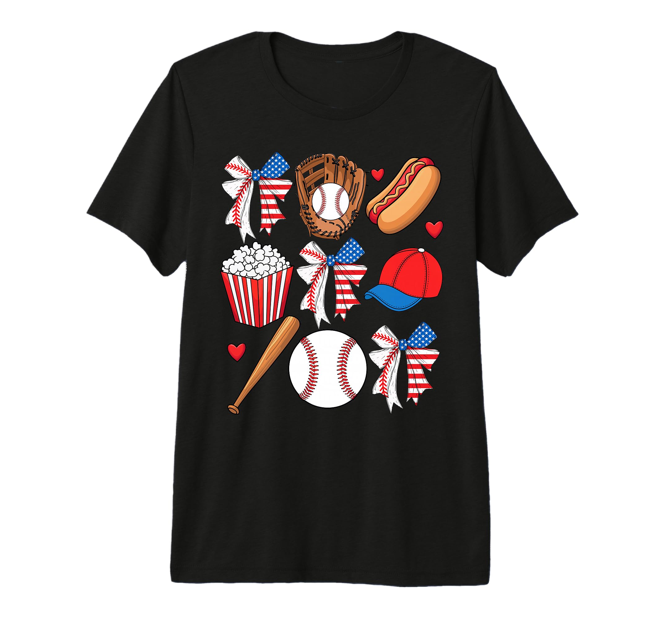 Baseball Coquette Bow 4Th July Usa Flag T-Shirt - Trendy Graphic Unisex - T-Shirt, Sweatshirt, Hoodie
