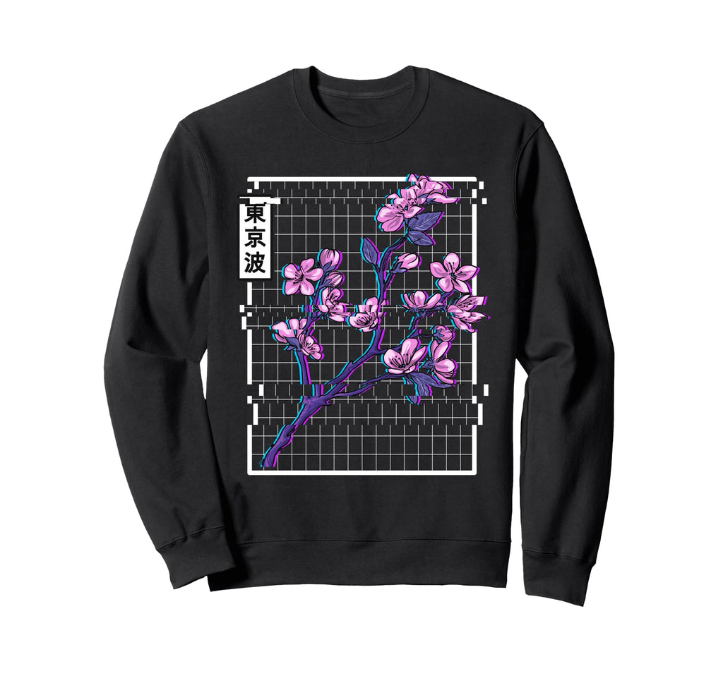 Cherry Blossom Glitch Vaporwave Sweatshirt - Streetwear Style Unisex - T-Shirt, Sweatshirt, Hoodie