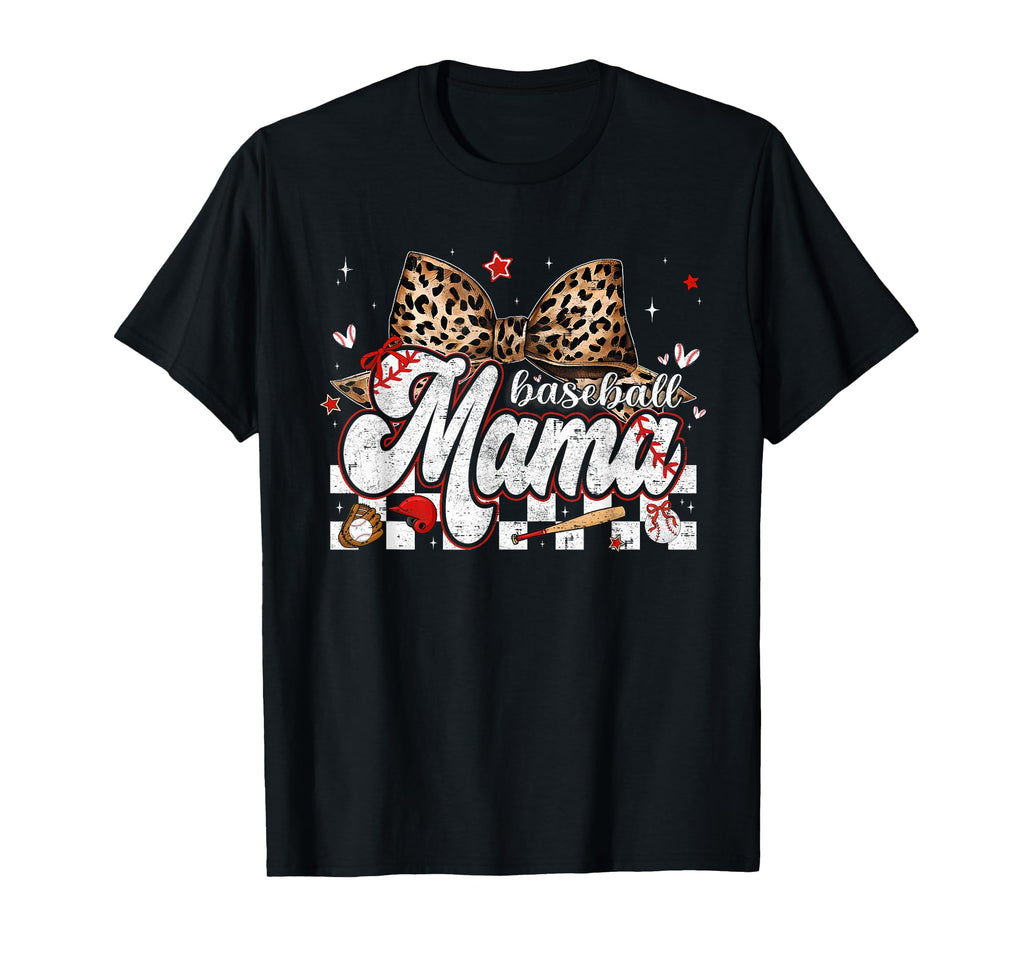Baseball Mama Leopard Bow Mothers Day T-Shirt - Minimalist Print Unisex - T-Shirt, Sweatshirt, Hoodie