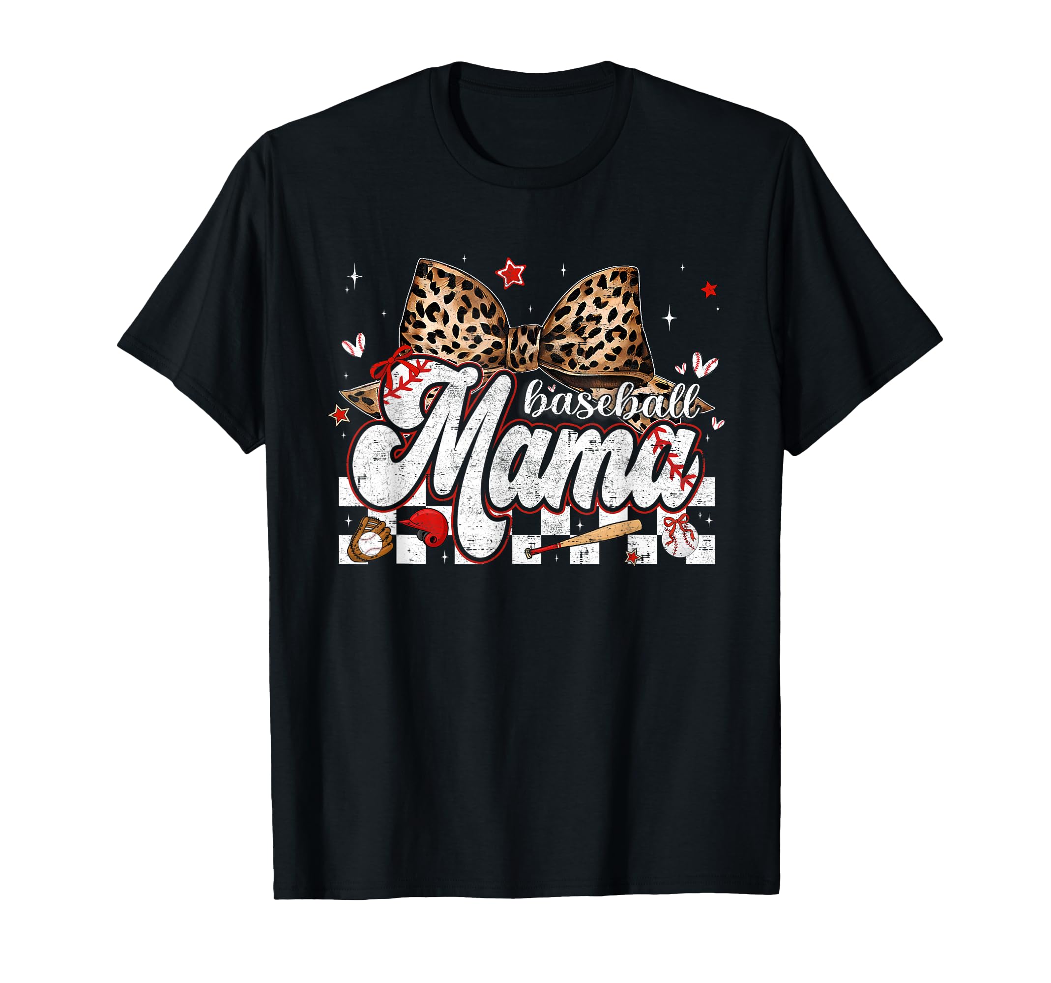 Baseball Mama Leopard Bow Mothers Day T-Shirt - Minimalist Print Unisex - T-Shirt, Sweatshirt, Hoodie
