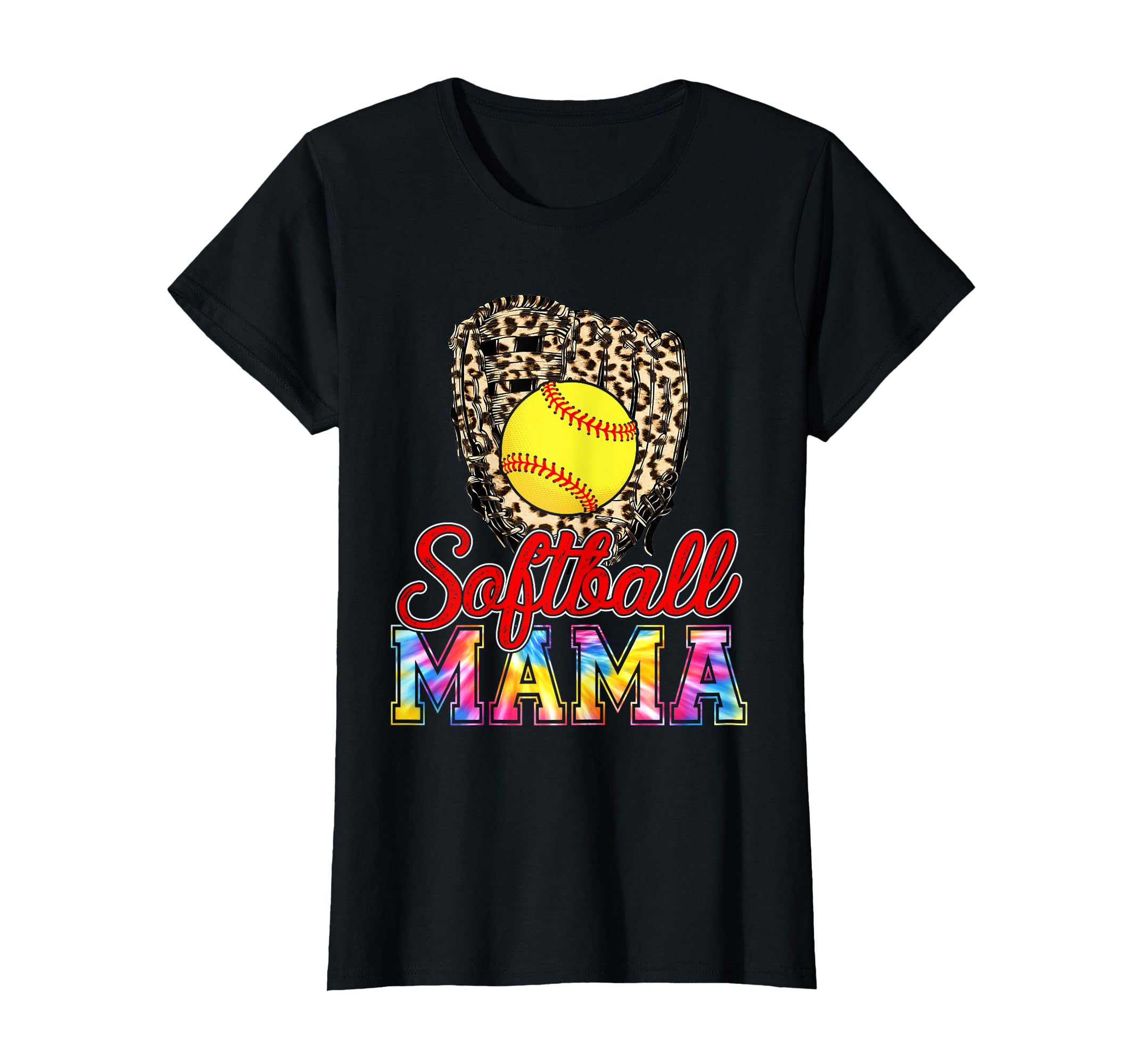 Tie Dye Softball Mama Leopard T-Shirt - Aesthetic Graphic Men Women - T-Shirt, Sweatshirt, Hoodie