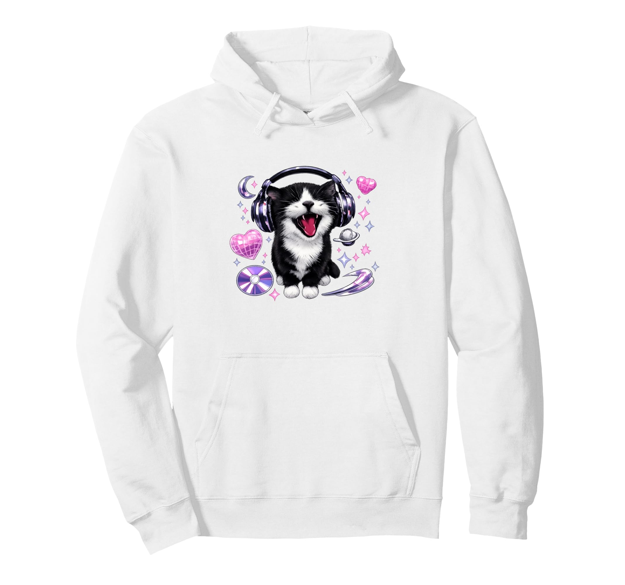 Black And White Cat Headphones Y2K Hoodie - Trendy Graphic for Adults - T-Shirt, Sweatshirt, Hoodie