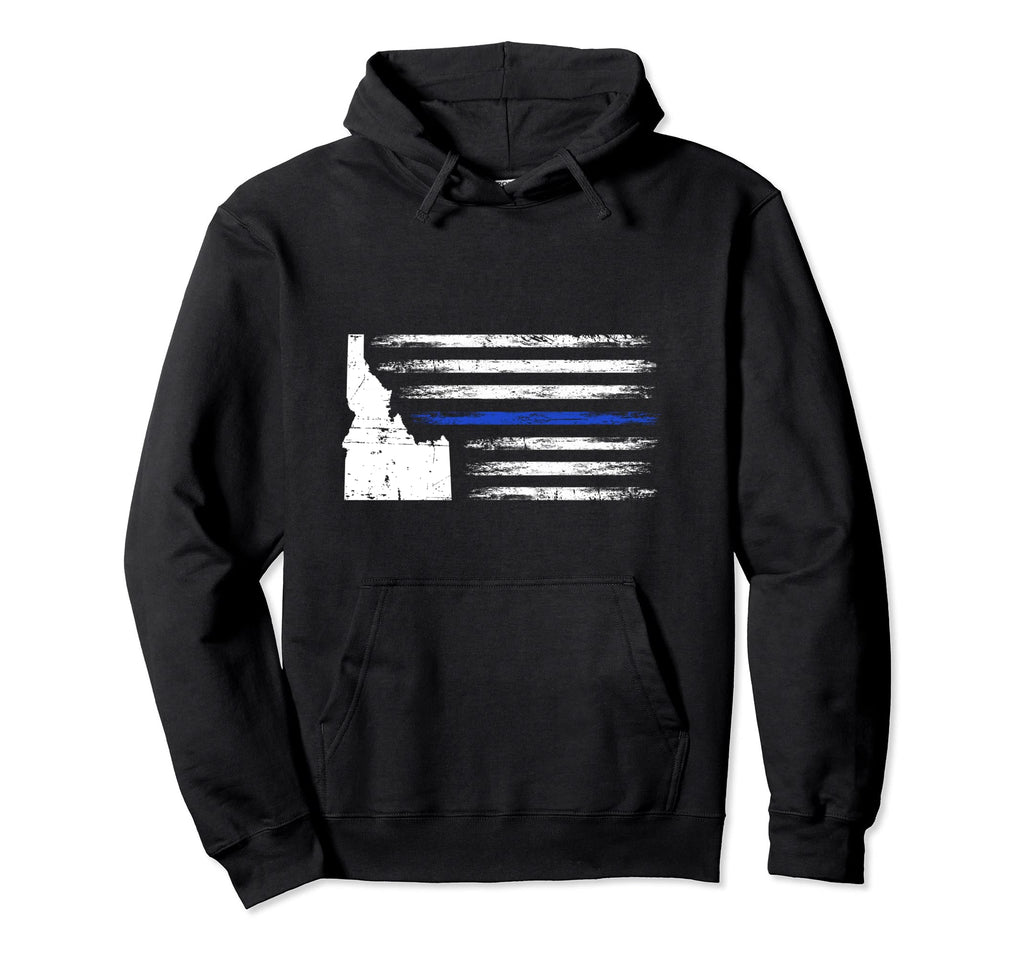 Idaho American Flag Blue Line Usa Hoodie - Custom Art Print Unisex - T-Shirt, Sweatshirt, Hoodie