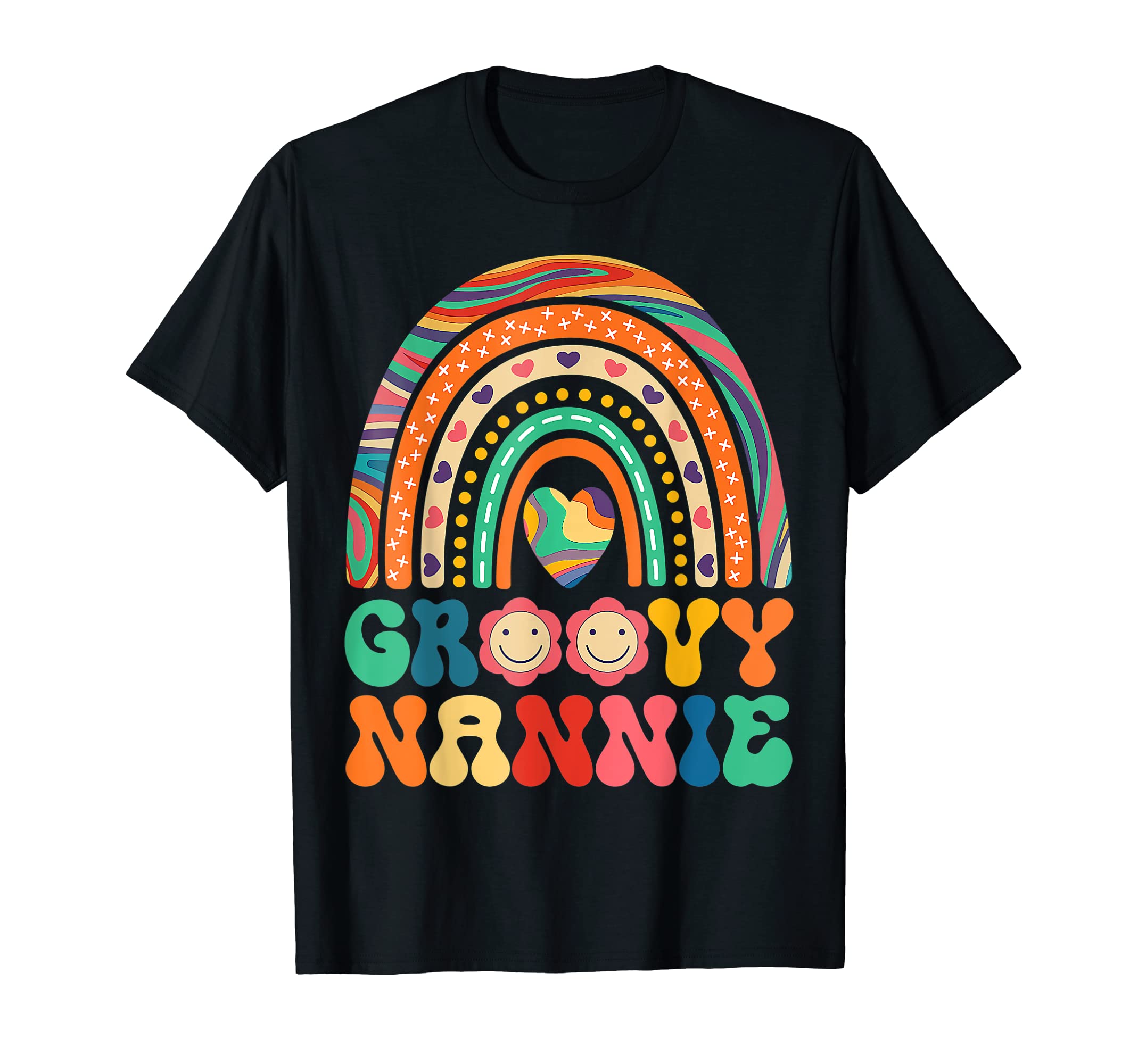 Groovy Nannie Rainbow Colorful Flowers Mom T-Shirt - Unique Graphic Unisex - T-Shirt, Sweatshirt, Hoodie
