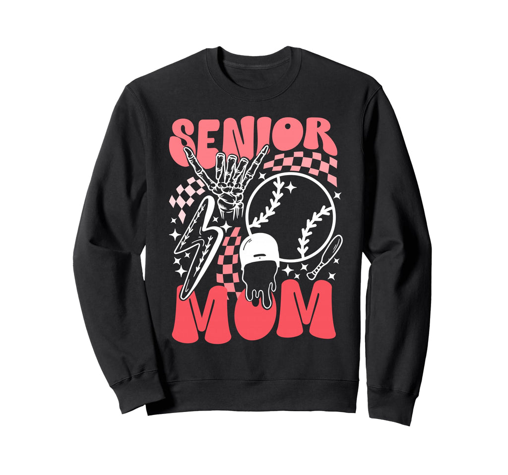 Groovy Baseball Senior Mom Baseball Sweatshirt - Trendy Graphic for Adults - T-Shirt, Sweatshirt, Hoodie