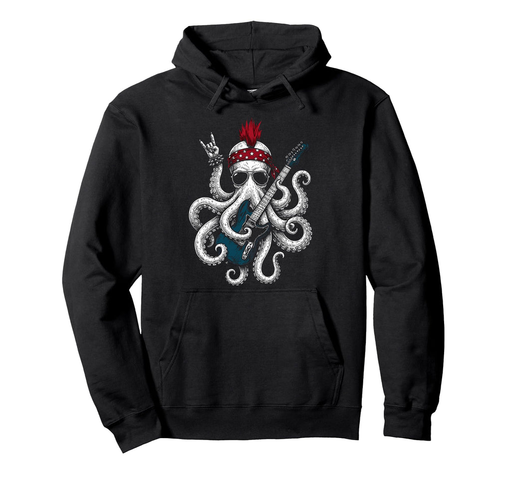 Funny Octopus Playing Guitar Usa Hoodie - Custom Art Print Men Women - T-Shirt, Sweatshirt, Hoodie