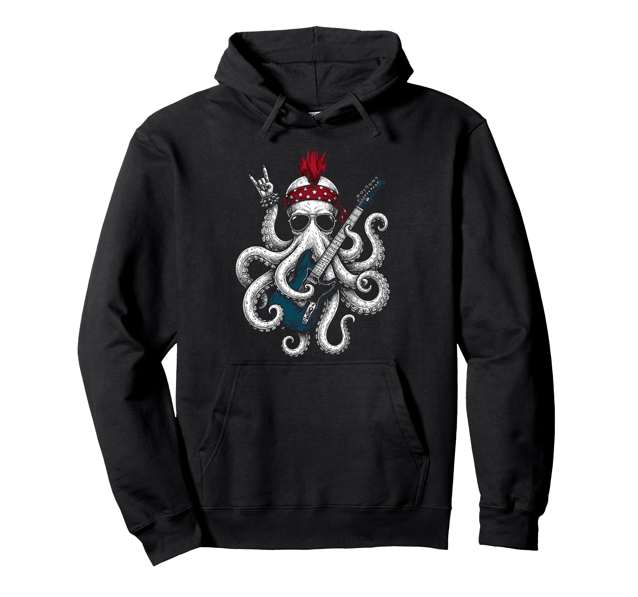 Funny Octopus Playing Guitar Usa Hoodie - Custom Art Print Men Women - T-Shirt, Sweatshirt, Hoodie
