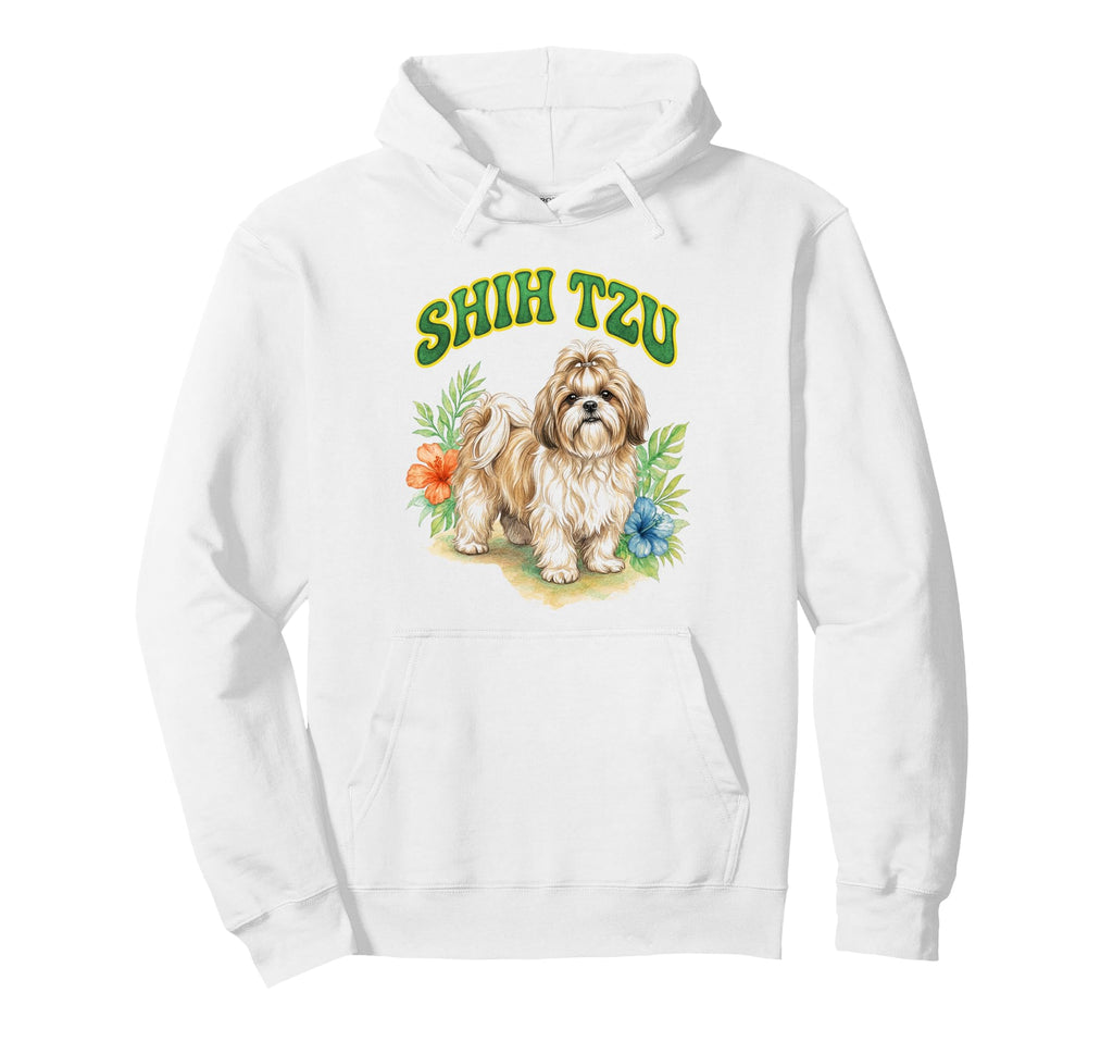 Shih Tzu Groovy Floral Watercolor Hoodie - Aesthetic Graphic Men Women - T-Shirt, Sweatshirt, Hoodie