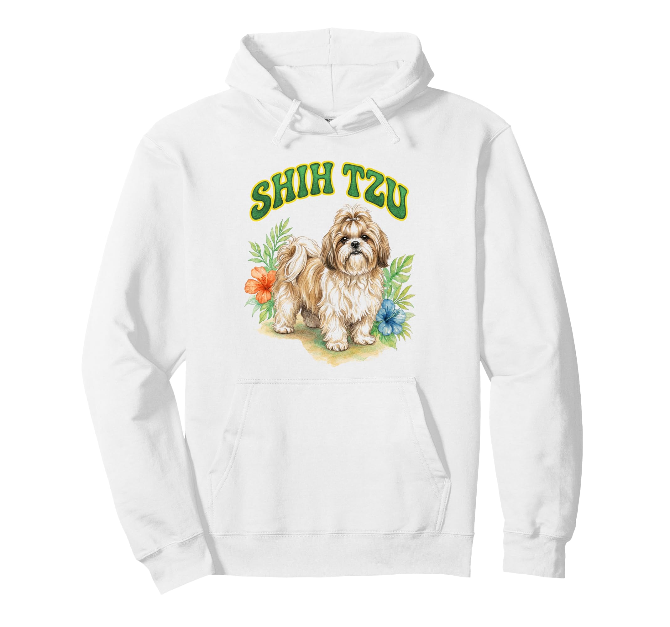 Shih Tzu Groovy Floral Watercolor Hoodie - Aesthetic Graphic Men Women - T-Shirt, Sweatshirt, Hoodie