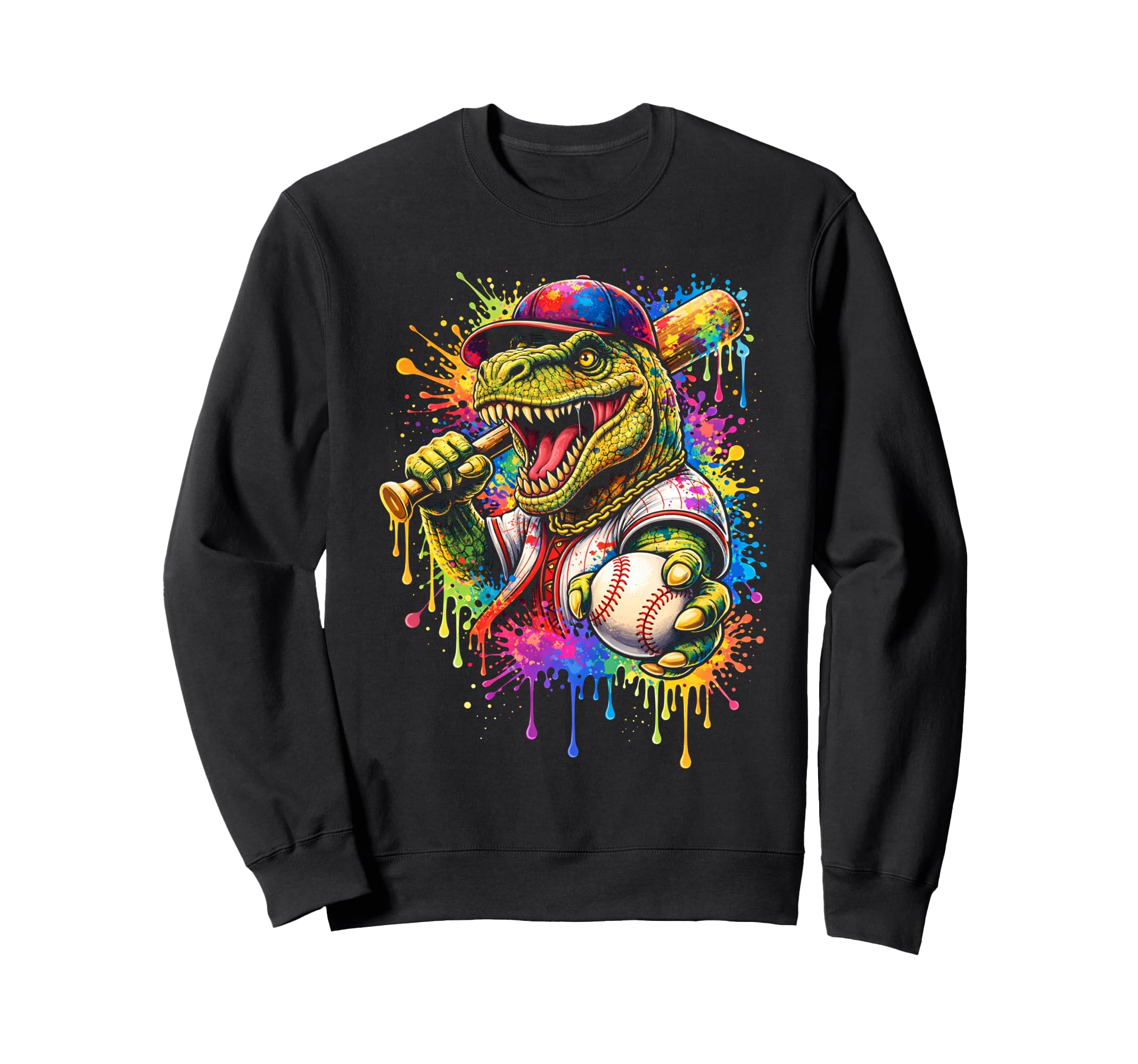 Funny Dinosaur Baseball Player Sweatshirt - Fun Novelty Design for Adults - T-Shirt, Sweatshirt, Hoodie