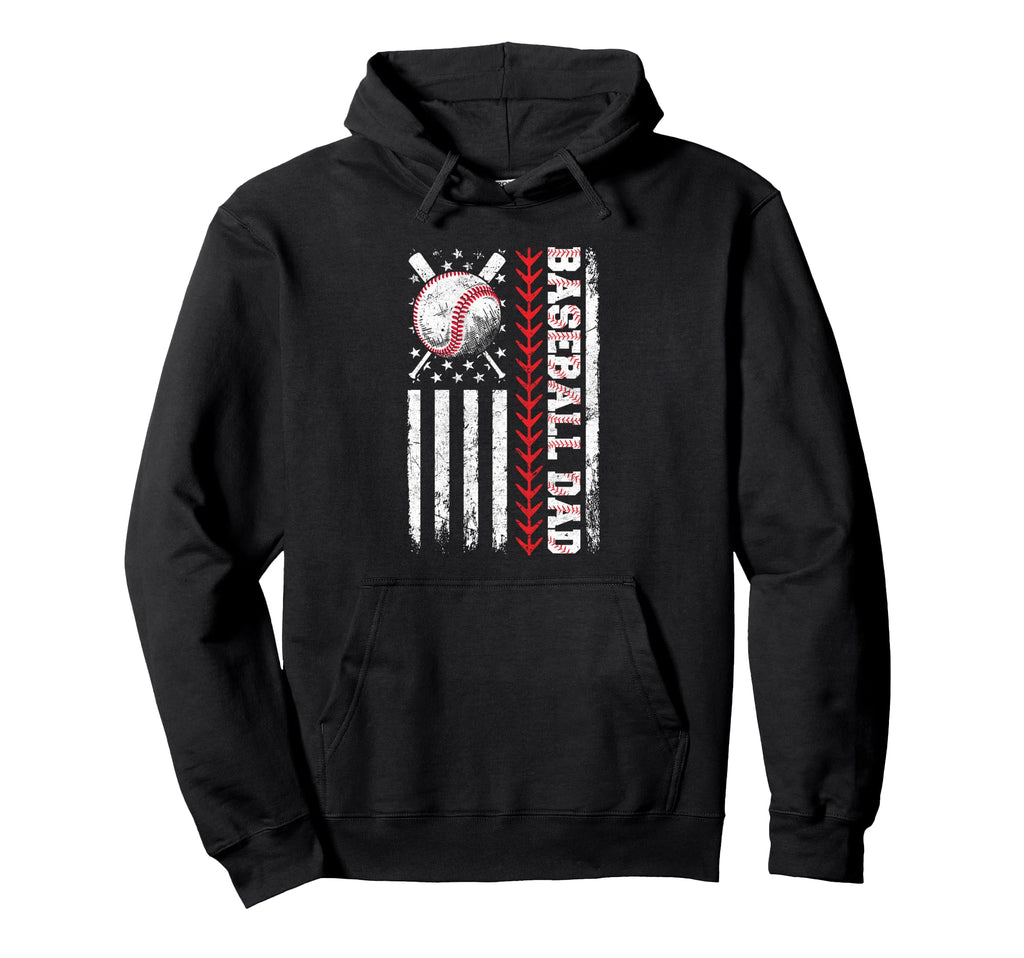 Baseball Dad American Flag Patriotic Hoodie - Novelty Apparel for Adults - T-Shirt, Sweatshirt, Hoodie