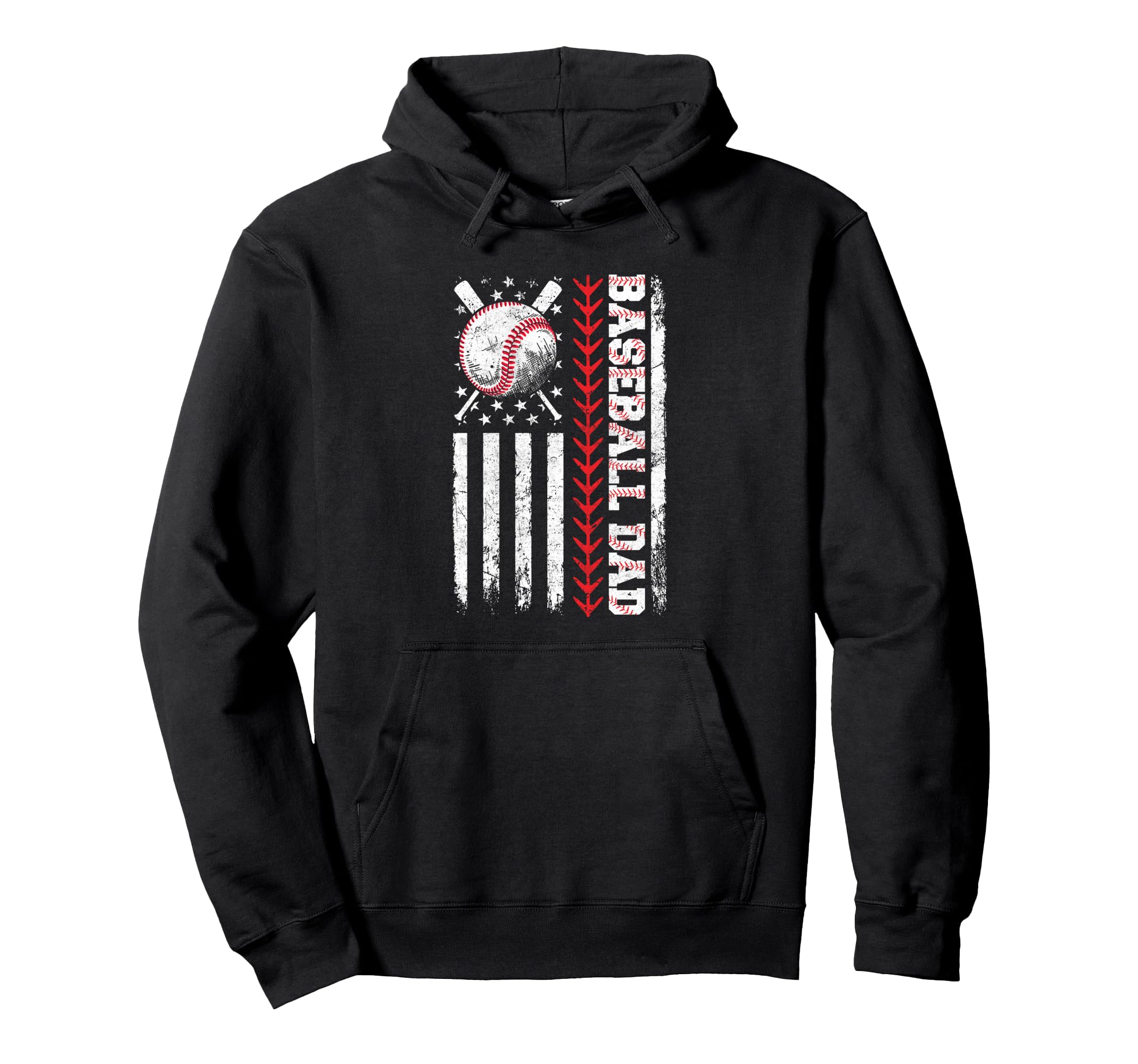 Baseball Dad American Flag Patriotic Hoodie - Novelty Apparel for Adults - T-Shirt, Sweatshirt, Hoodie