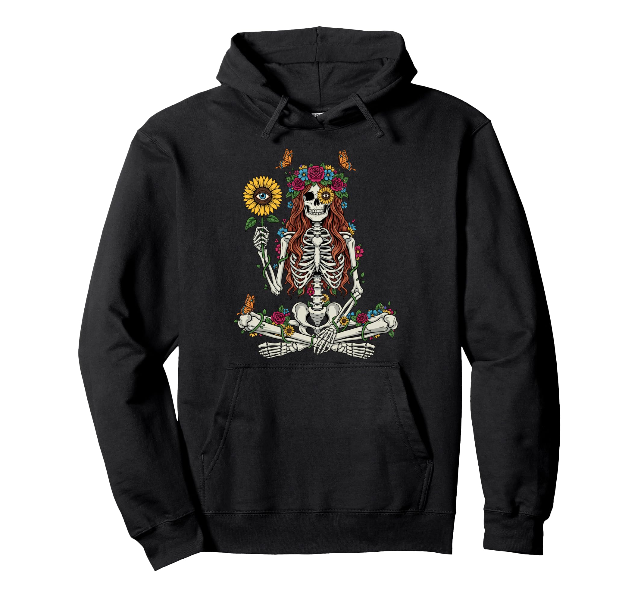 Skull Sunflower Floral Skeleton Hoodie - Streetwear Style for Adults - T-Shirt, Sweatshirt, Hoodie
