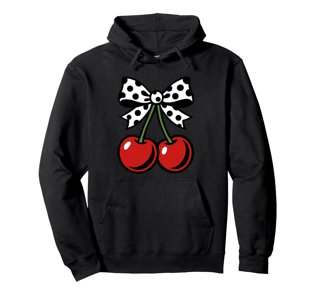 Coquette Cherry Polka Dot Ribbon Bow Hoodie - Streetwear Style for Adults - T-Shirt, Sweatshirt, Hoodie