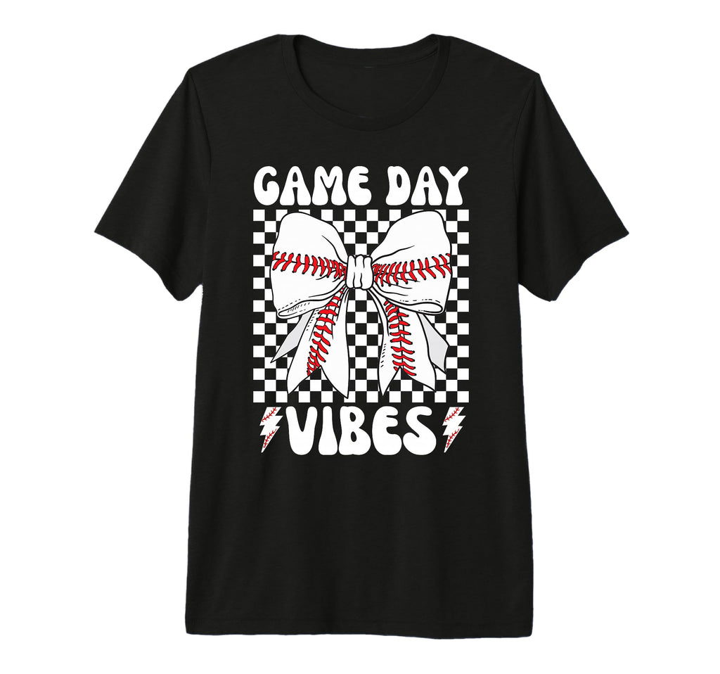 Game Day Vibes Coquette Bow Baseball T-Shirt - Novelty Apparel for Adults - T-Shirt, Sweatshirt, Hoodie