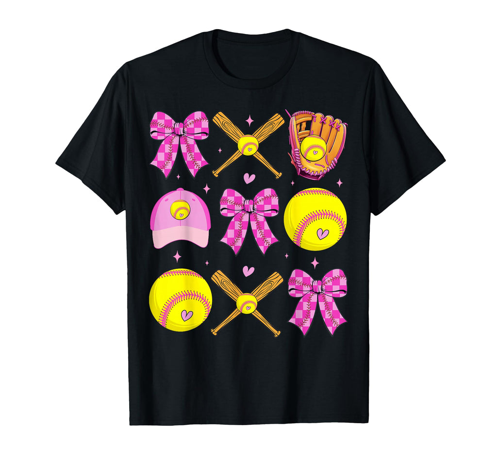 Checkered Mama Bow Softball Mom Game T-Shirt - Custom Art Print for Adults - T-Shirt, Sweatshirt, Hoodie