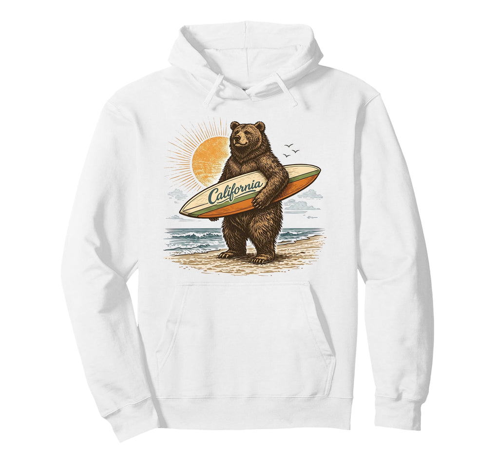 California Surf Bear Beach Coastal Hoodie - Novelty Apparel for Adults - T-Shirt, Sweatshirt, Hoodie