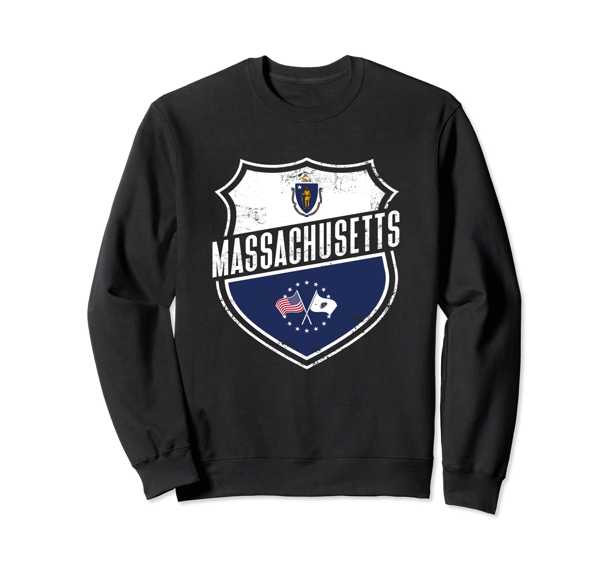 Distressed Usa And Massachusetts Sweatshirt - Novelty Apparel for Adults - T-Shirt, Sweatshirt, Hoodie
