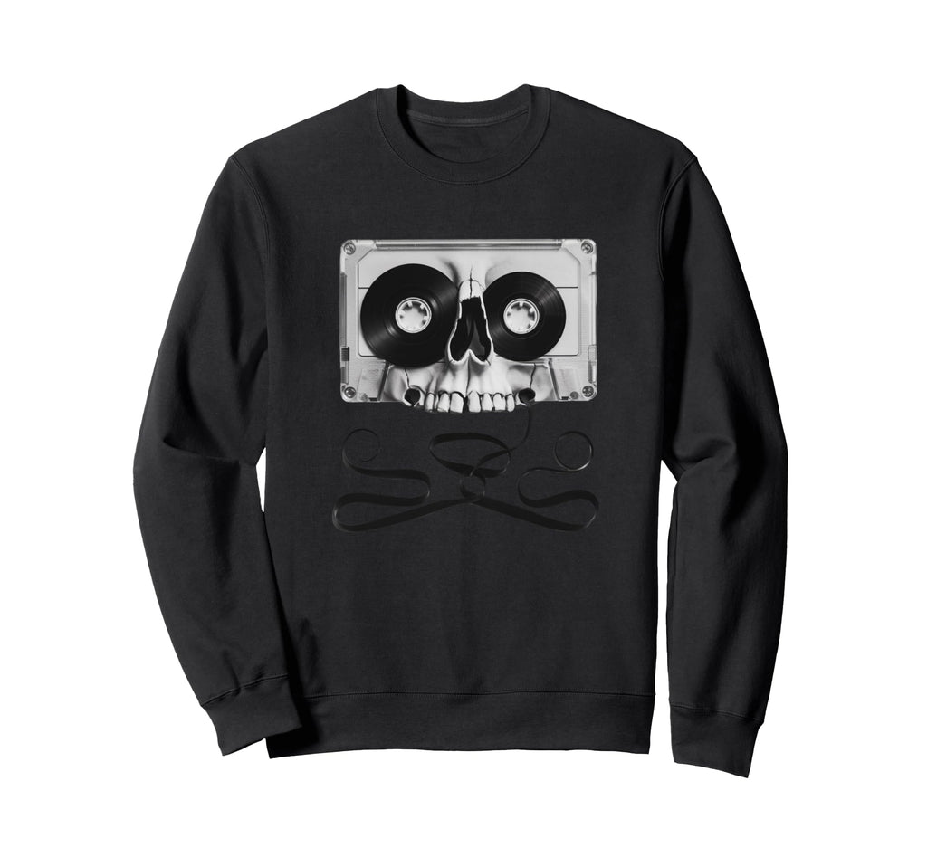 Cassette Tape Skull And Crossbones Sweatshirt - Unique Graphic for Adults - T-Shirt, Sweatshirt, Hoodie