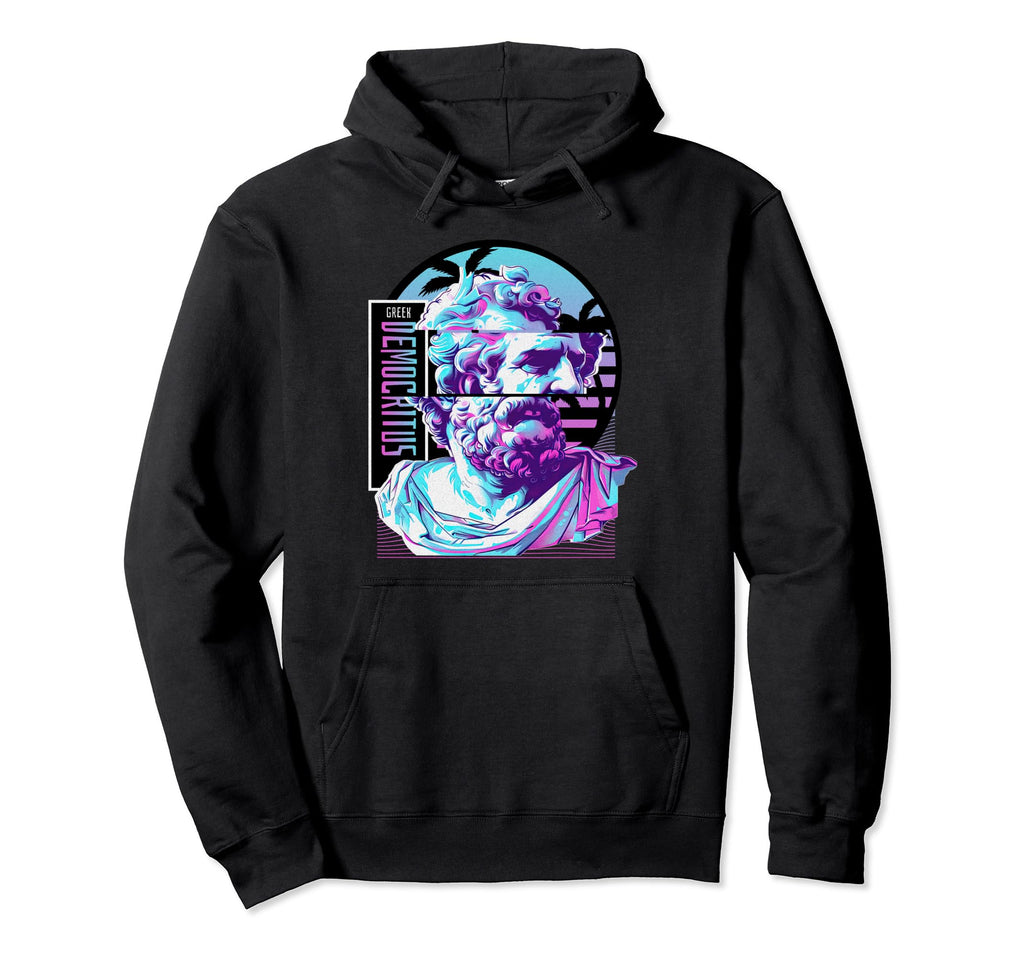 Democritus Vaporwave Glitch Hoodie - Minimalist Print for Adults - T-Shirt, Sweatshirt, Hoodie