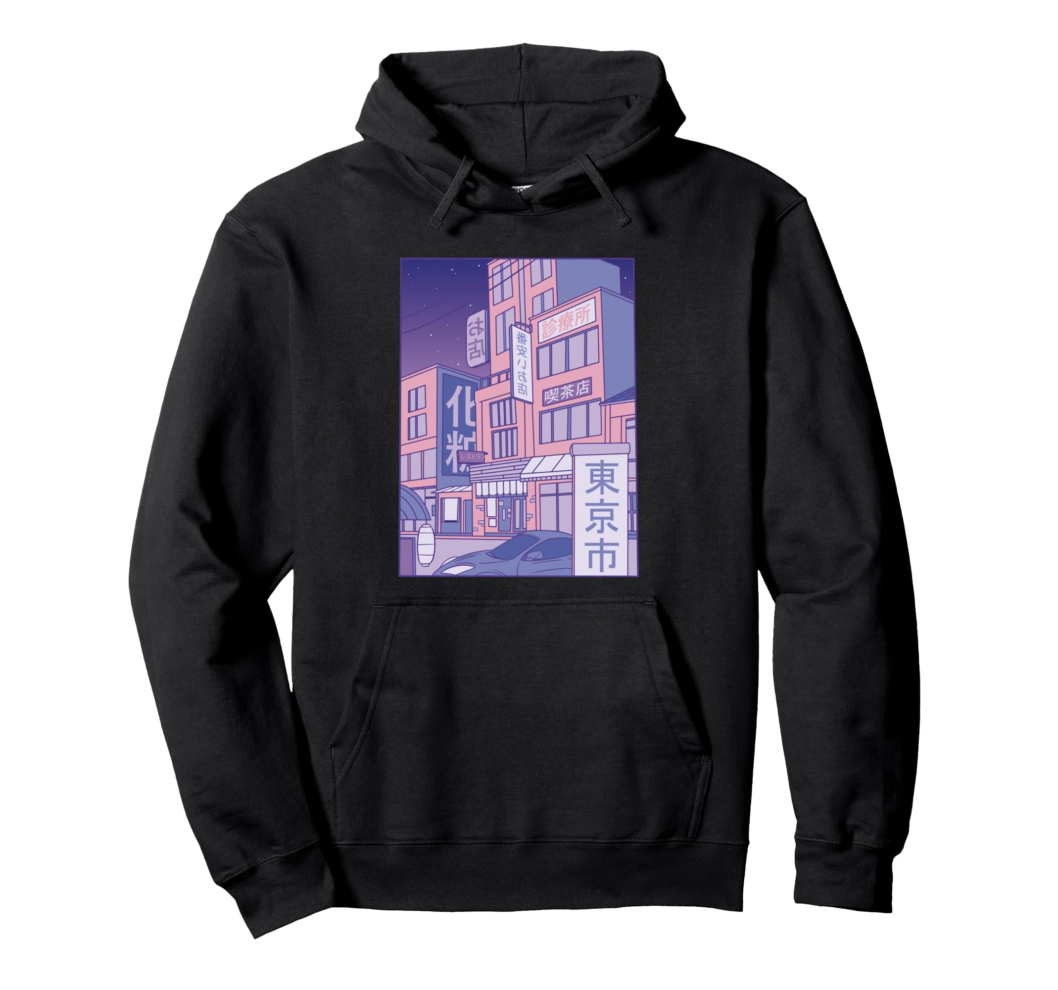 Japanese City Vaporwave Art Hoodie - Aesthetic Graphic for Adults - T-Shirt, Sweatshirt, Hoodie