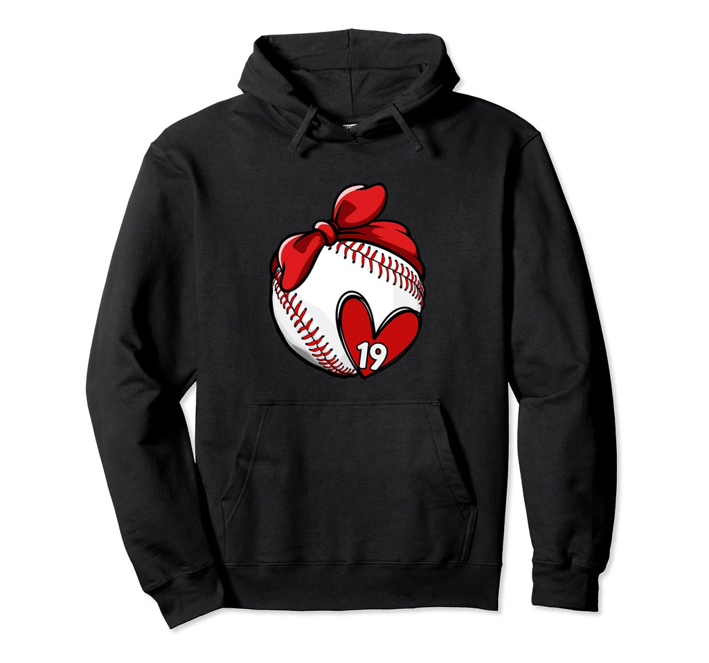 Womens Custom Baseball Mom Number 19 Heart Hoodie - Trendy Graphic Unisex - T-Shirt, Sweatshirt, Hoodie