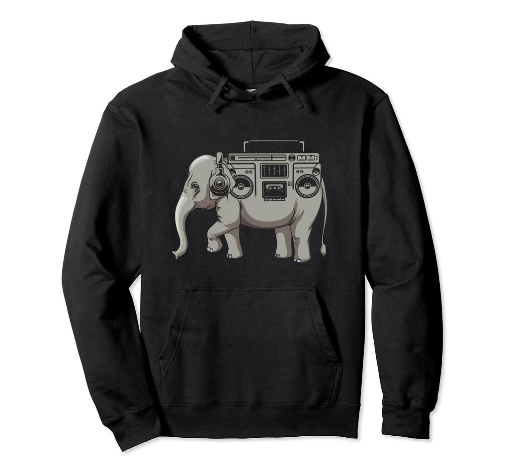 Ghetto Blaster Elephant Boombox Cassette Hoodie - Unique Graphic Unisex - T-Shirt, Sweatshirt, Hoodie