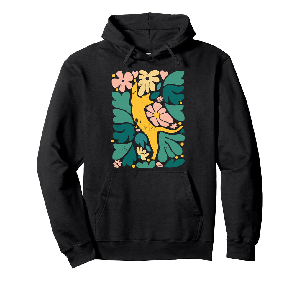 Cat Lovers Boho Matisse Flower Painting Hoodie - Unique Graphic for Adults - T-Shirt, Sweatshirt, Hoodie