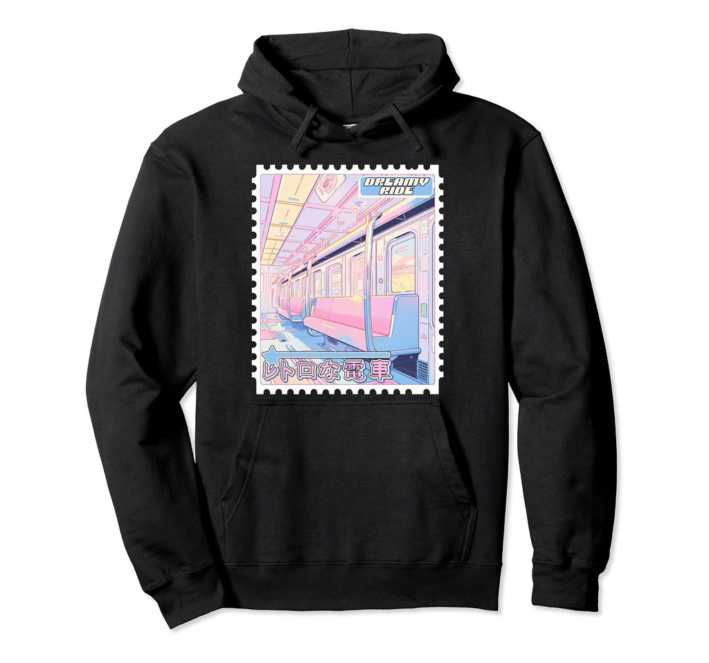 90S Anime Train Postage Stamp Pastel Hoodie - Trendy Graphic for Adults - T-Shirt, Sweatshirt, Hoodie