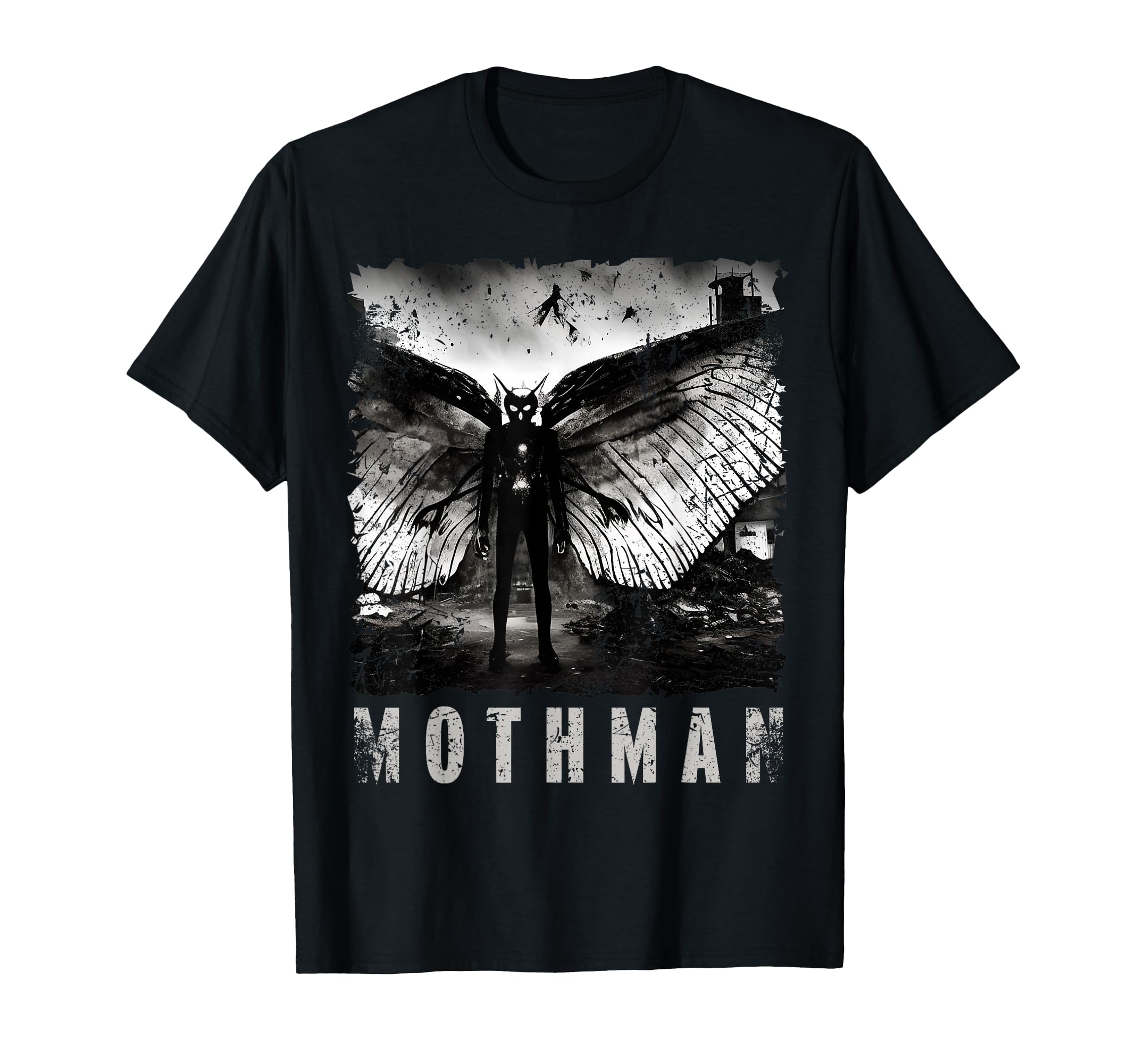 Mothman Creepy Photo Cryptid Distressed T-Shirt - Graphic Print Unisex - T-Shirt, Sweatshirt, Hoodie