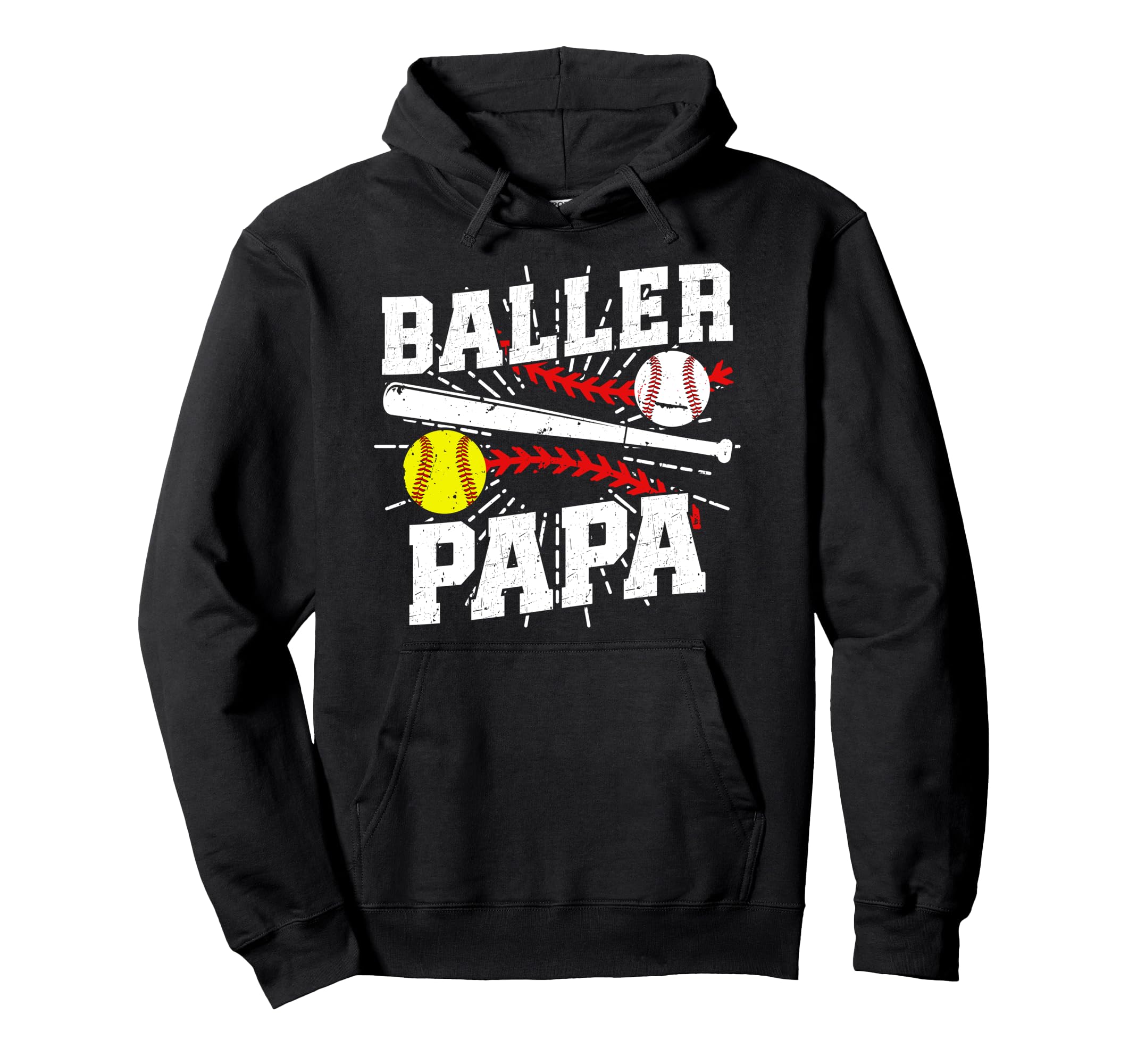 Baller Papa Proud Softball Baseball Hoodie - Trendy Graphic for Adults - T-Shirt, Sweatshirt, Hoodie