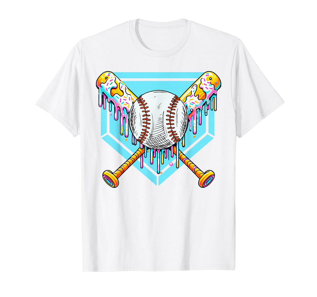 Baseball Drip Ice Cream Drip Sweet Swing T-Shirt - Custom Art Print Unisex - T-Shirt, Sweatshirt, Hoodie