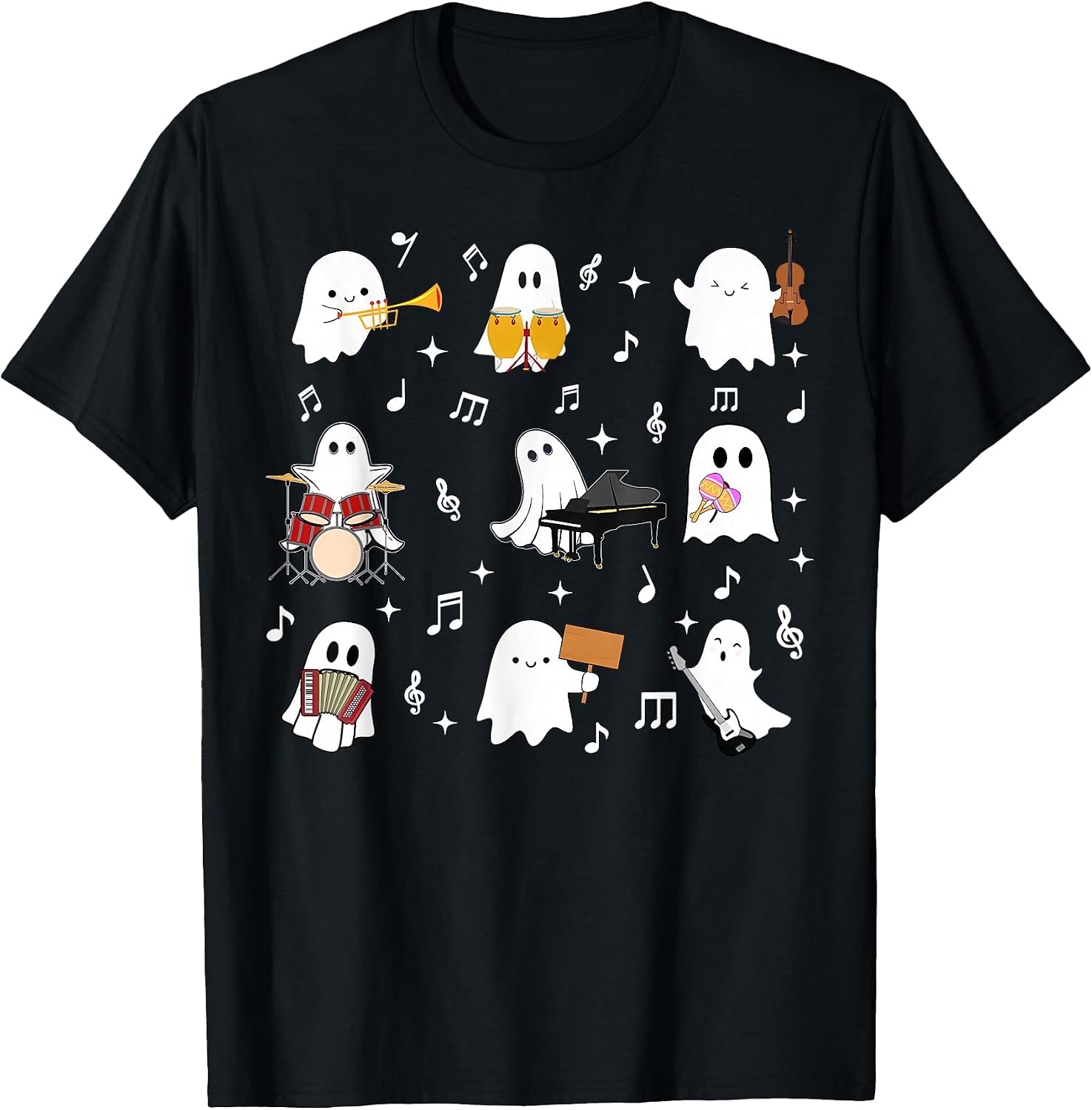 Halloween Ghost Playing Musical Instruments Outfit - Adult & Kids T-Shirts, Sweatshirts & Hoodies apparel design preview 1
