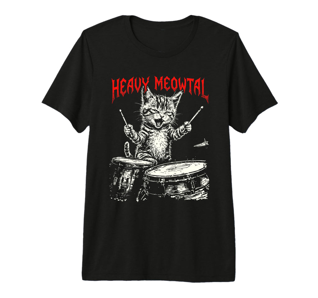 Rock Drummer Cat 80S Band Tri T-Shirt - Casual Everyday Wear Men Women - T-Shirt, Sweatshirt, Hoodie