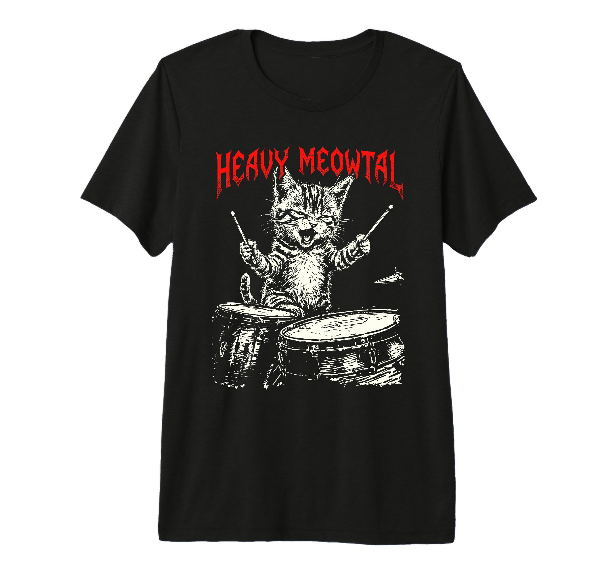 Rock Drummer Cat 80S Band Tri T-Shirt - Casual Everyday Wear Men Women - T-Shirt, Sweatshirt, Hoodie