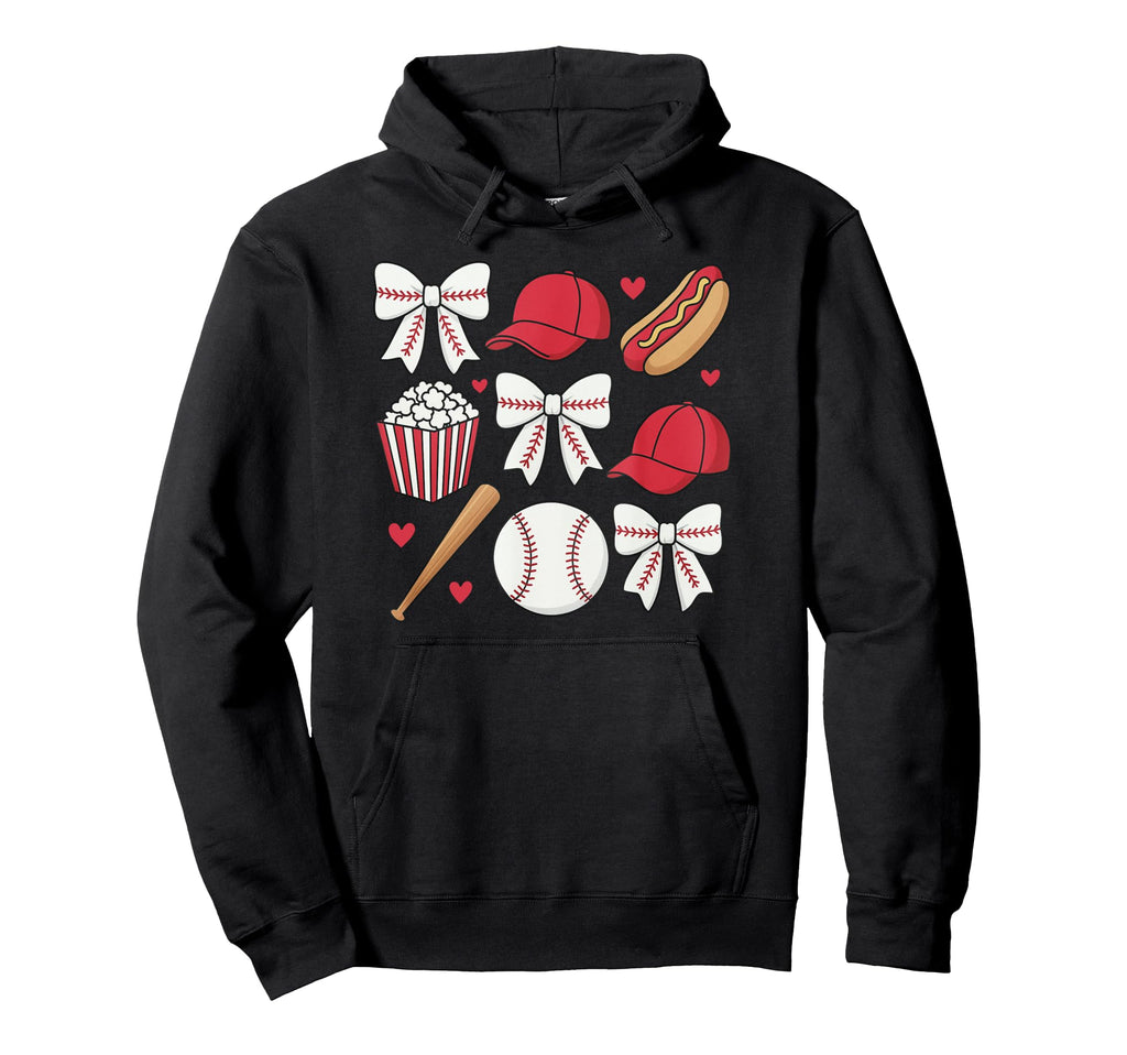Coquette Bow Baseball Game Day Cheer Mom Hoodie - Unique Graphic Unisex - T-Shirt, Sweatshirt, Hoodie