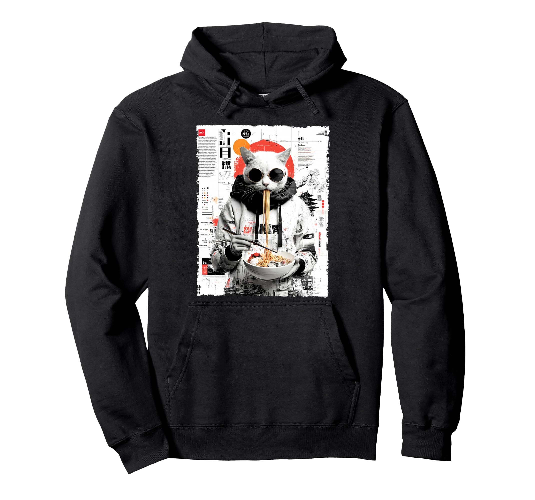 Cat Ramen Aesthetic Japanese Artwork Hoodie - Fun Novelty Design Unisex - T-Shirt, Sweatshirt, Hoodie