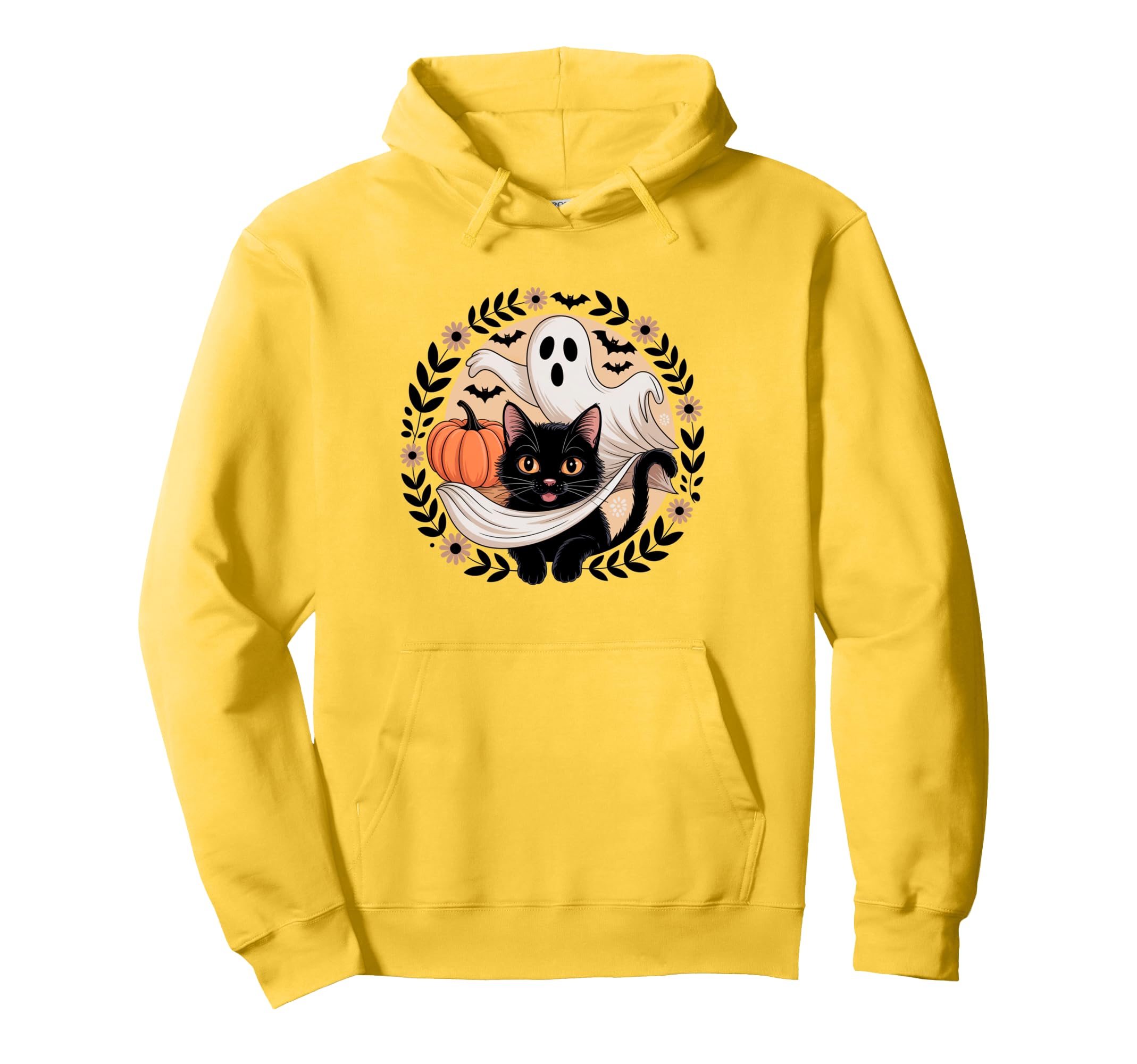 Boho Halloween Cat Ghost Spooky Hoodie - Fun Novelty Design for Adults - T-Shirt, Sweatshirt, Hoodie