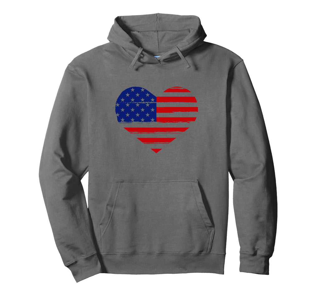 American Flag Heart Shaped Distressed Hoodie - Trendy Graphic Unisex - T-Shirt, Sweatshirt, Hoodie