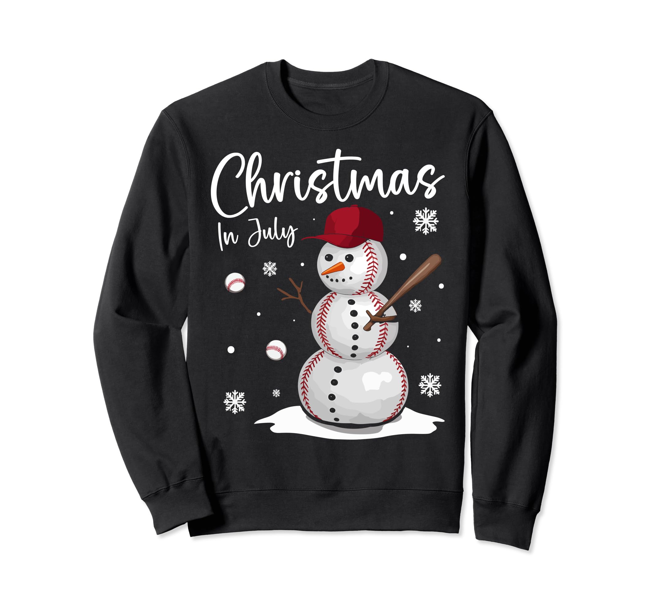 July Baseball Snowman Sports Summer Sweatshirt - Unique Graphic for Adults - T-Shirt, Sweatshirt, Hoodie