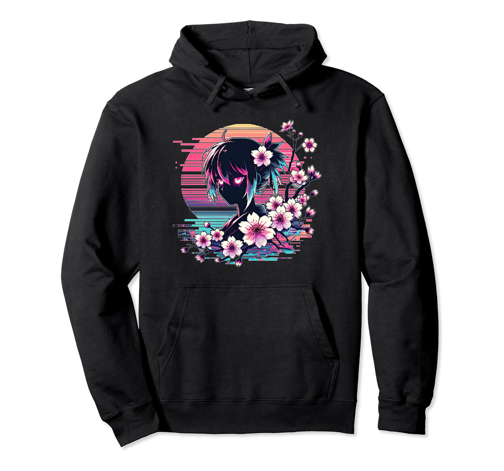 Sakura Synthwave Japanese Vaporwave Hoodie - Fun Novelty Design for Adults - T-Shirt, Sweatshirt, Hoodie