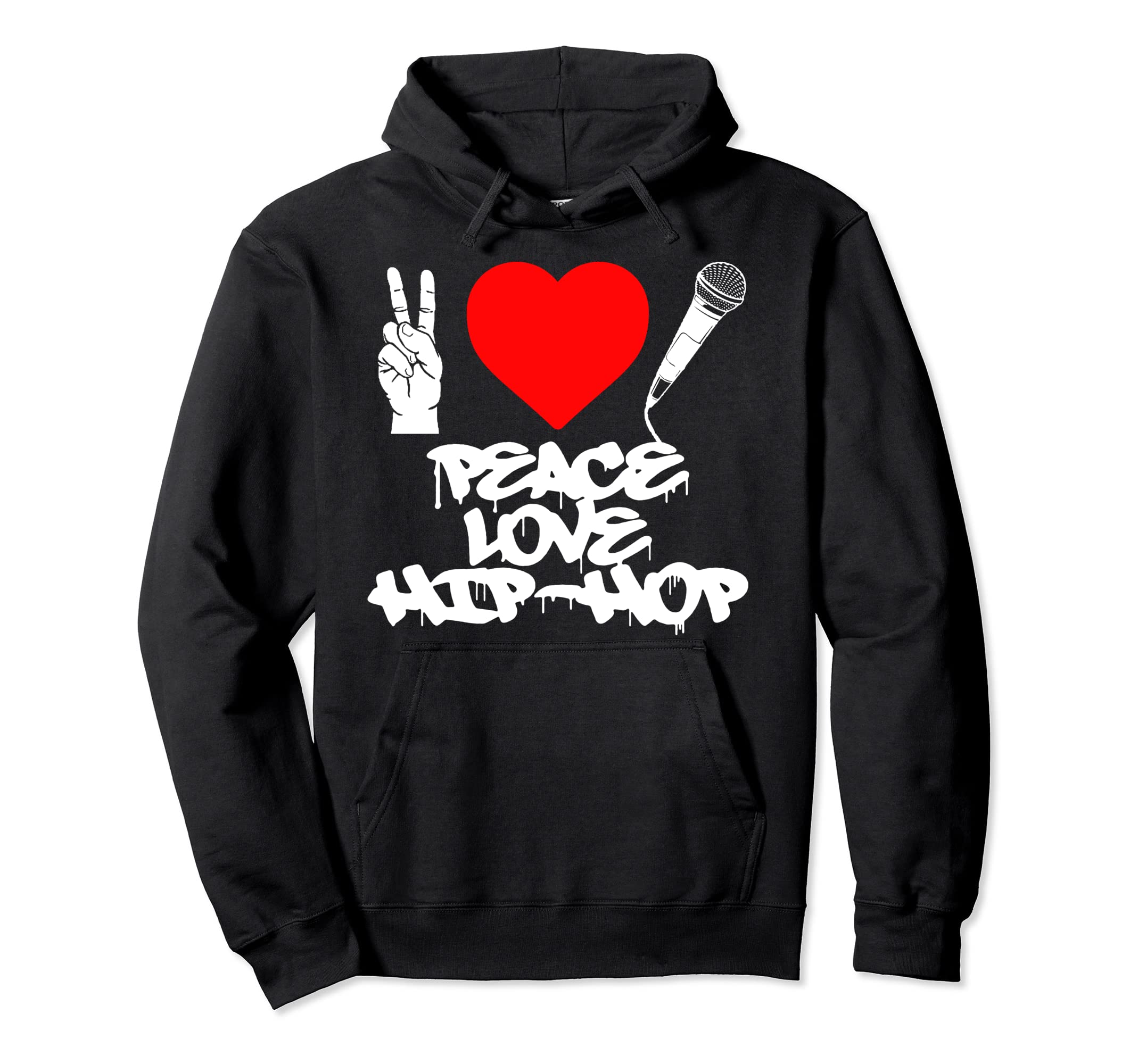 Peace Love Hip Hop Old School Rap Mic Hoodie - Graphic Print for Adults - T-Shirt, Sweatshirt, Hoodie