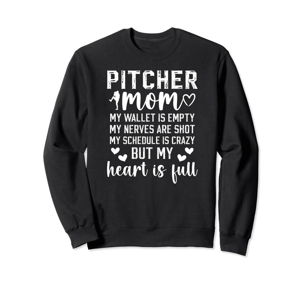 Baseball Pitcher Mom My Heart Sweatshirt - Fun Novelty Design for Adults - T-Shirt, Sweatshirt, Hoodie