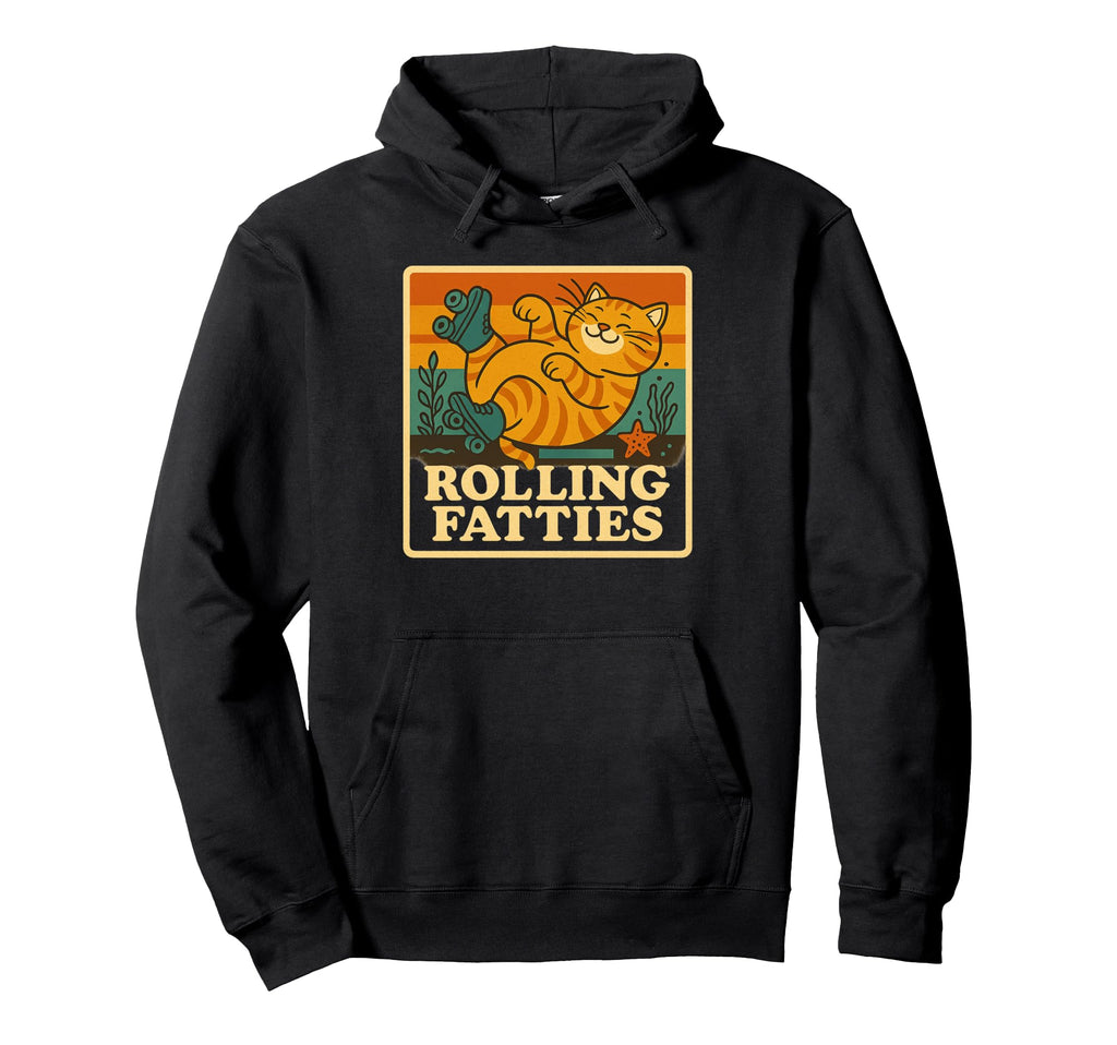 Roller Skater Kitten Rolling Fatties Funny Hoodie - Unique Graphic Unisex - T-Shirt, Sweatshirt, Hoodie
