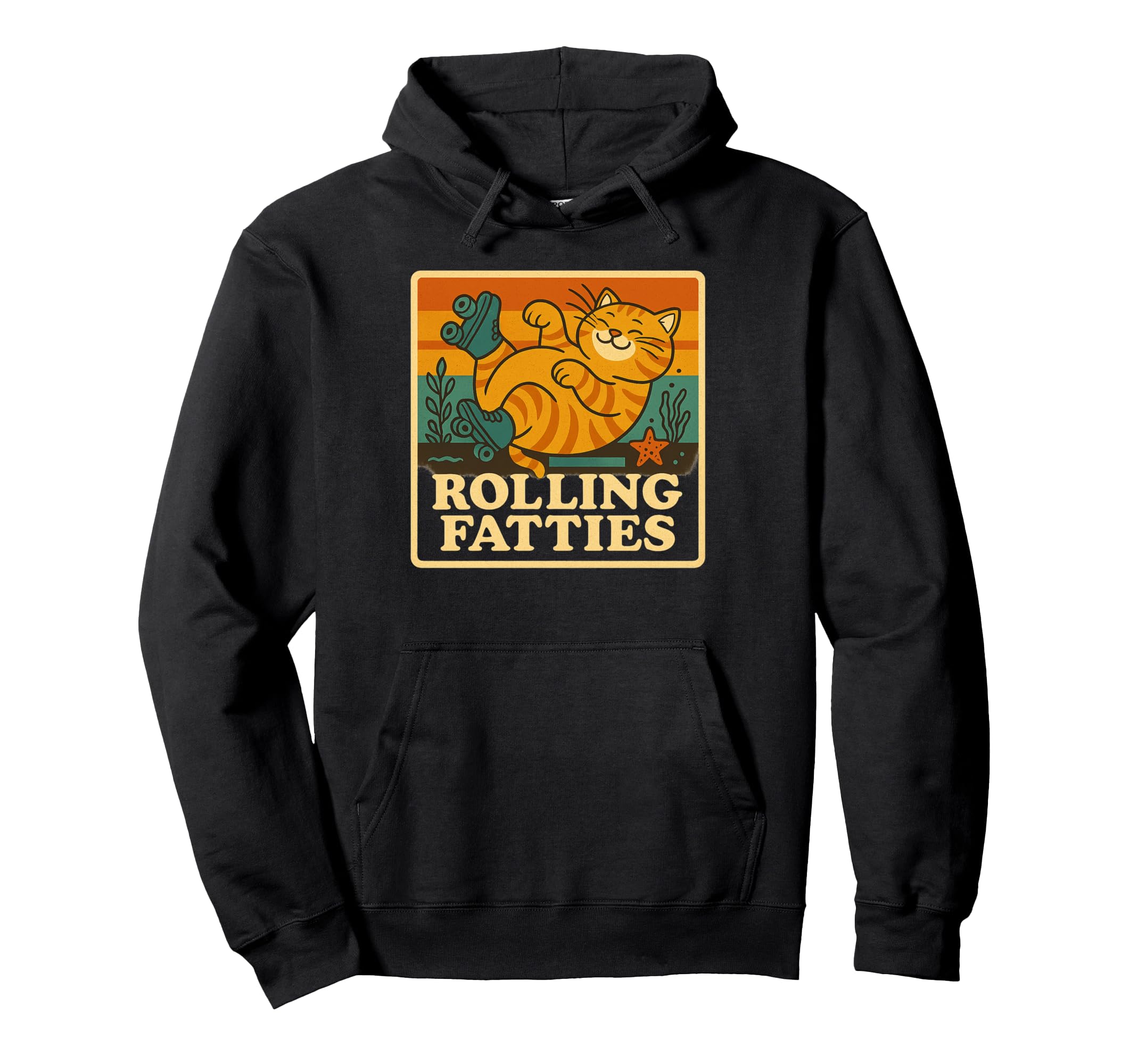 Roller Skater Kitten Rolling Fatties Funny Hoodie - Unique Graphic Unisex - T-Shirt, Sweatshirt, Hoodie