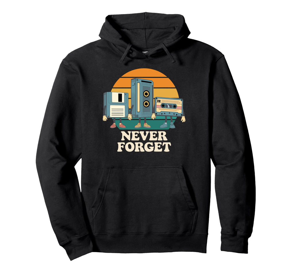 Never Forget 80S 90S Cassette Tape Tech Hoodie - Graphic Print Unisex - T-Shirt, Sweatshirt, Hoodie