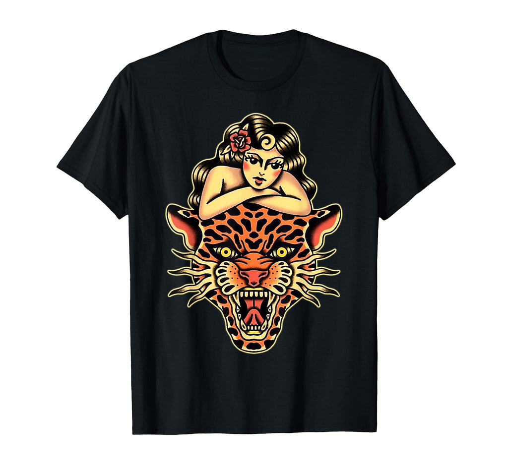 Pin Up X Tiger Traditional Tattoo T-Shirt - Streetwear Style for Adults - T-Shirt, Sweatshirt, Hoodie