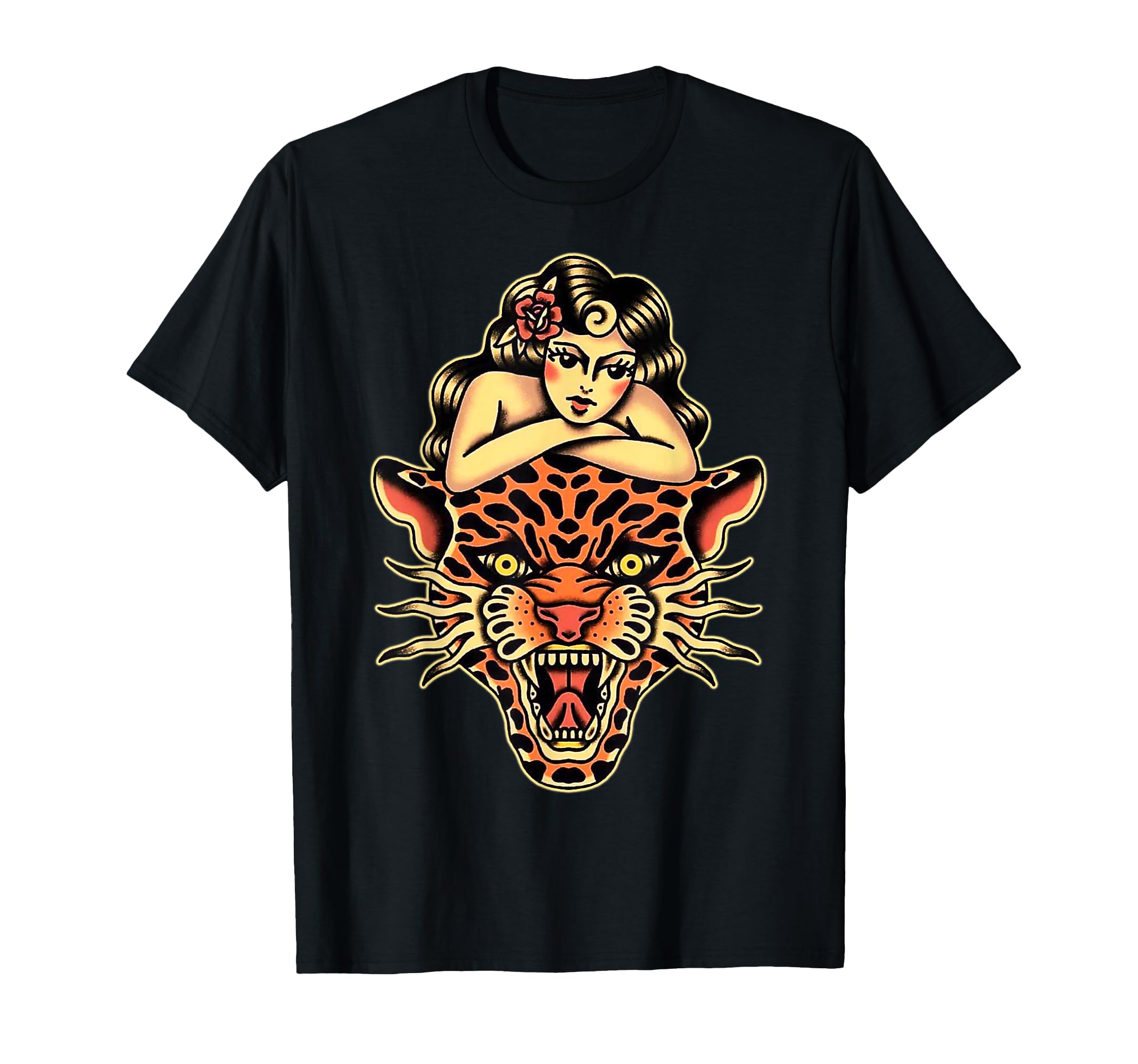 Pin Up X Tiger Traditional Tattoo T-Shirt - Streetwear Style for Adults - T-Shirt, Sweatshirt, Hoodie