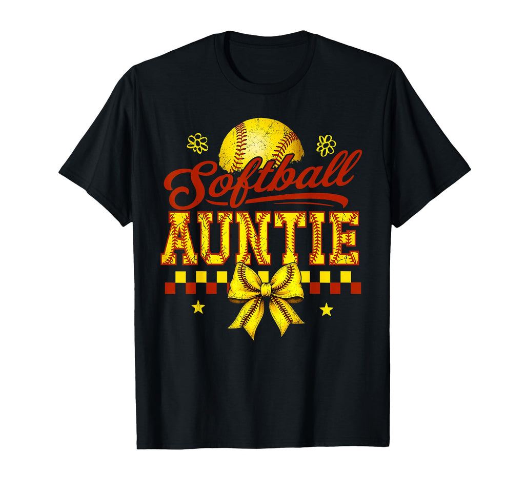 Softball Aunt Coquette Bow Mothers T-Shirt - Aesthetic Graphic Men Women - T-Shirt, Sweatshirt, Hoodie